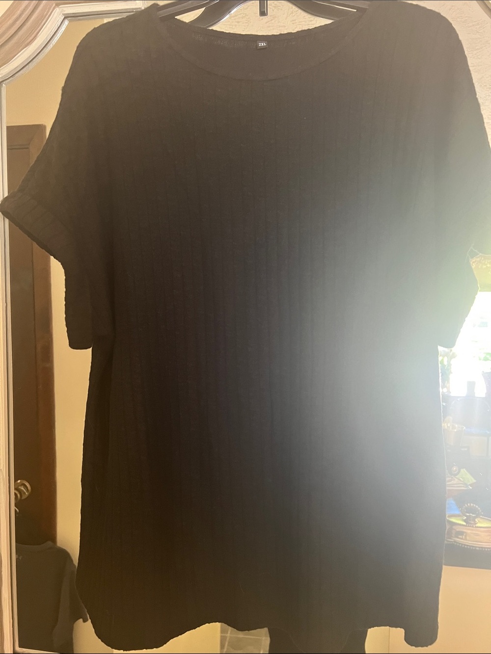 Black Ribbed Short-Sleeve Women's Tee